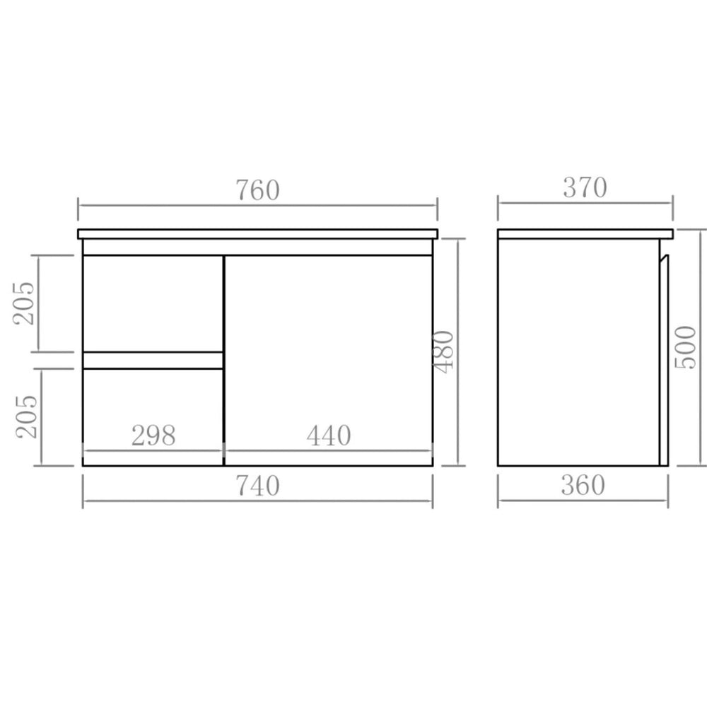 LUKKA ALPHA ENSUITE GLOSS WHITE 750MM SPACE SAVING WALL HUNG VANITY (AVAILABLE IN LEFT AND RIGHT HAND DRAWER)