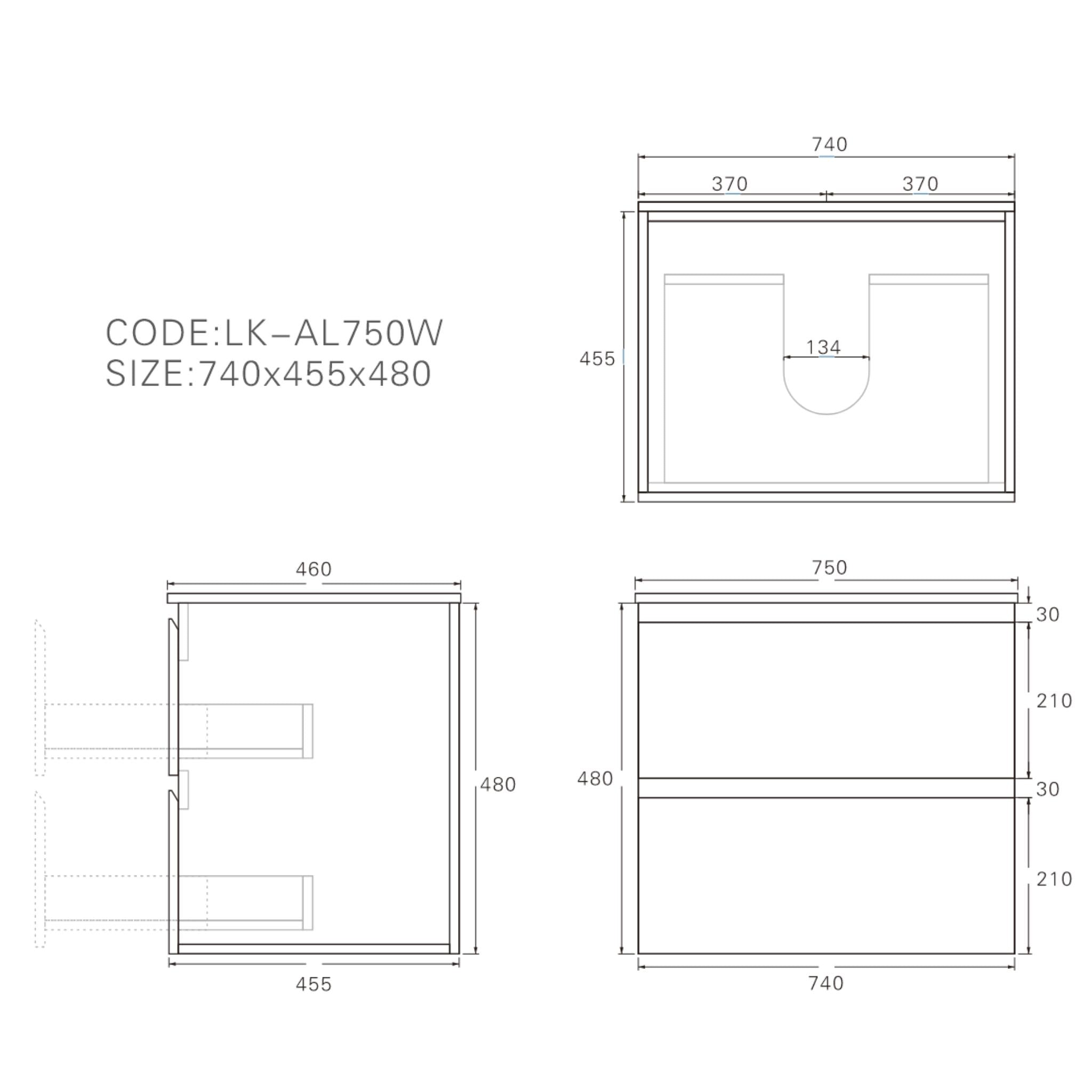 LUKKA ALPHA GLOSS WHITE 750MM SINGLE BOWL WALL HUNG VANITY