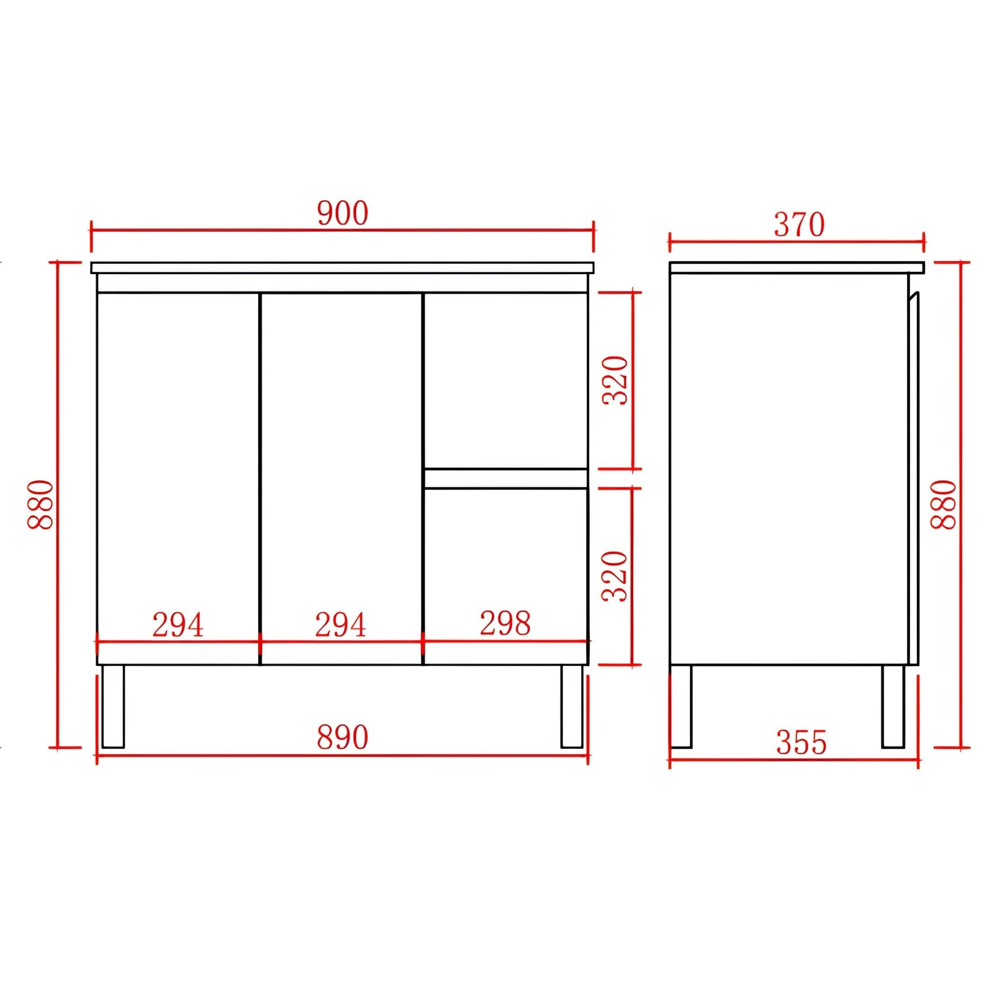LUKKA ALPHA ENSUITE GLOSS WHITE 900MM SPACE SAVING FLOOR STANDING VANITY AVAILABLE IN LEFT AND RIGHT HAND DRAWER)