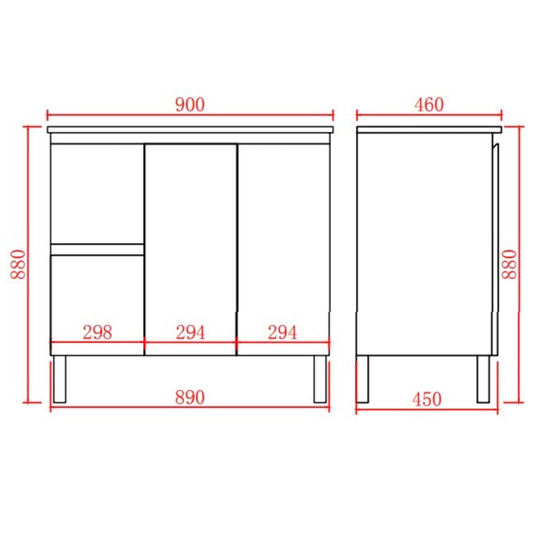 LUKKA ALPHA GLOSS WHITE 900MM SINGLE BOWL FLOOR STANDING VANITY (AVAILABLE IN LEFT AND RIGHT HAND DRAWER)