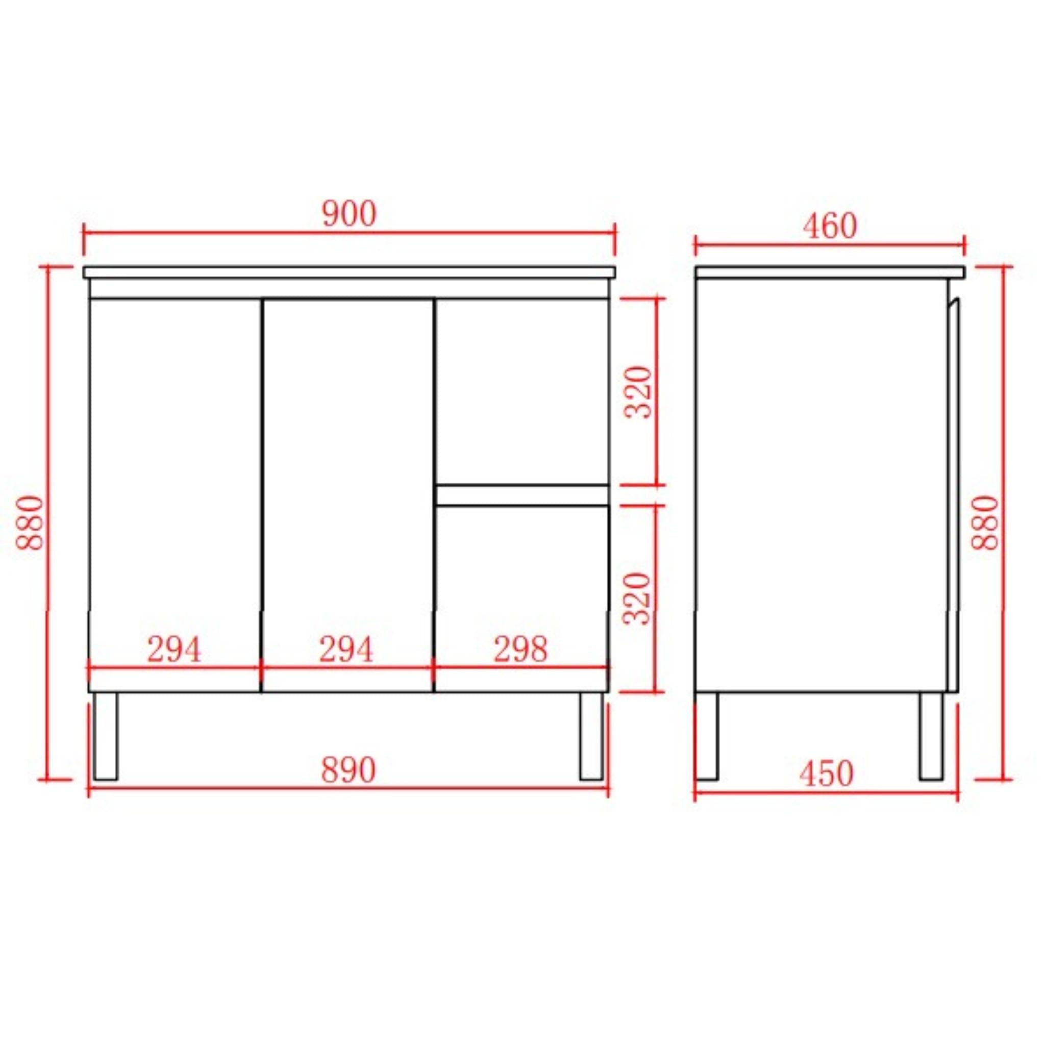 LUKKA ALPHA GLOSS WHITE 900MM SINGLE BOWL FLOOR STANDING VANITY (AVAILABLE IN LEFT AND RIGHT HAND DRAWER)