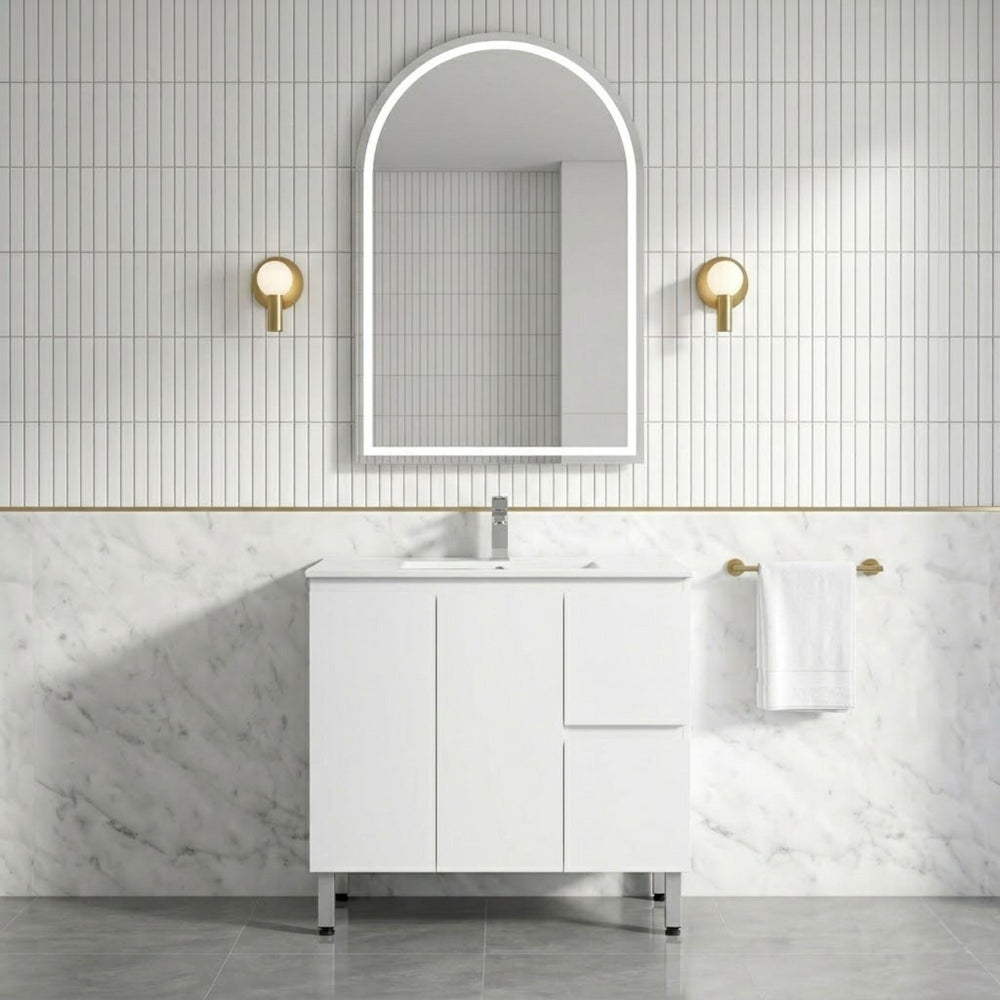 LUKKA ALPHA GLOSS WHITE 900MM SINGLE BOWL FLOOR STANDING VANITY (AVAILABLE IN LEFT AND RIGHT HAND DRAWER)