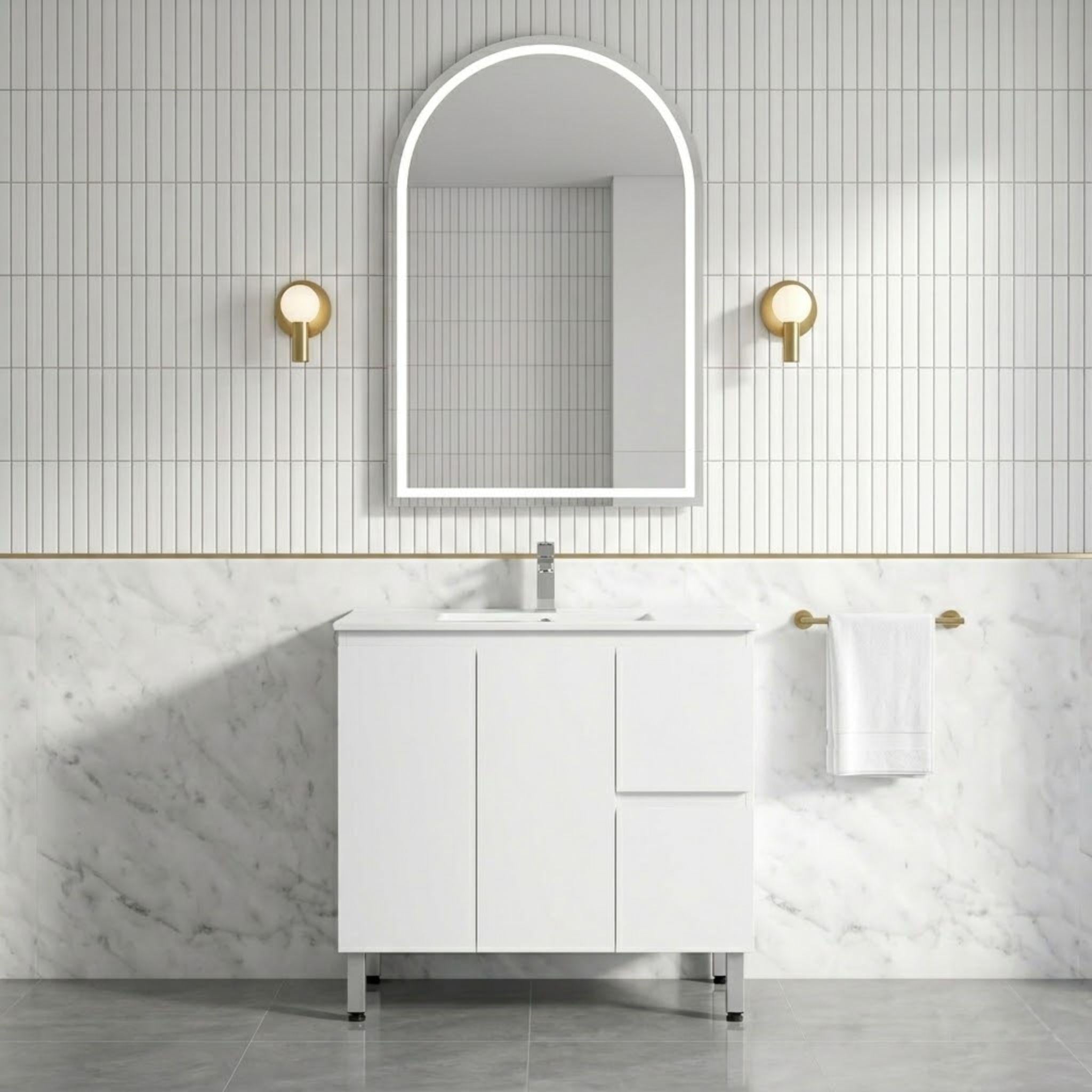 LUKKA ALPHA GLOSS WHITE 900MM SINGLE BOWL FLOOR STANDING VANITY (AVAILABLE IN LEFT AND RIGHT HAND DRAWER)
