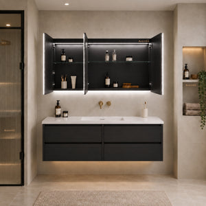 LUKKA AVOLA MATTE BLACK LED MIRROR SHAVING CABINET WITH 3 COLOUR LIGHTS 1200X750MM