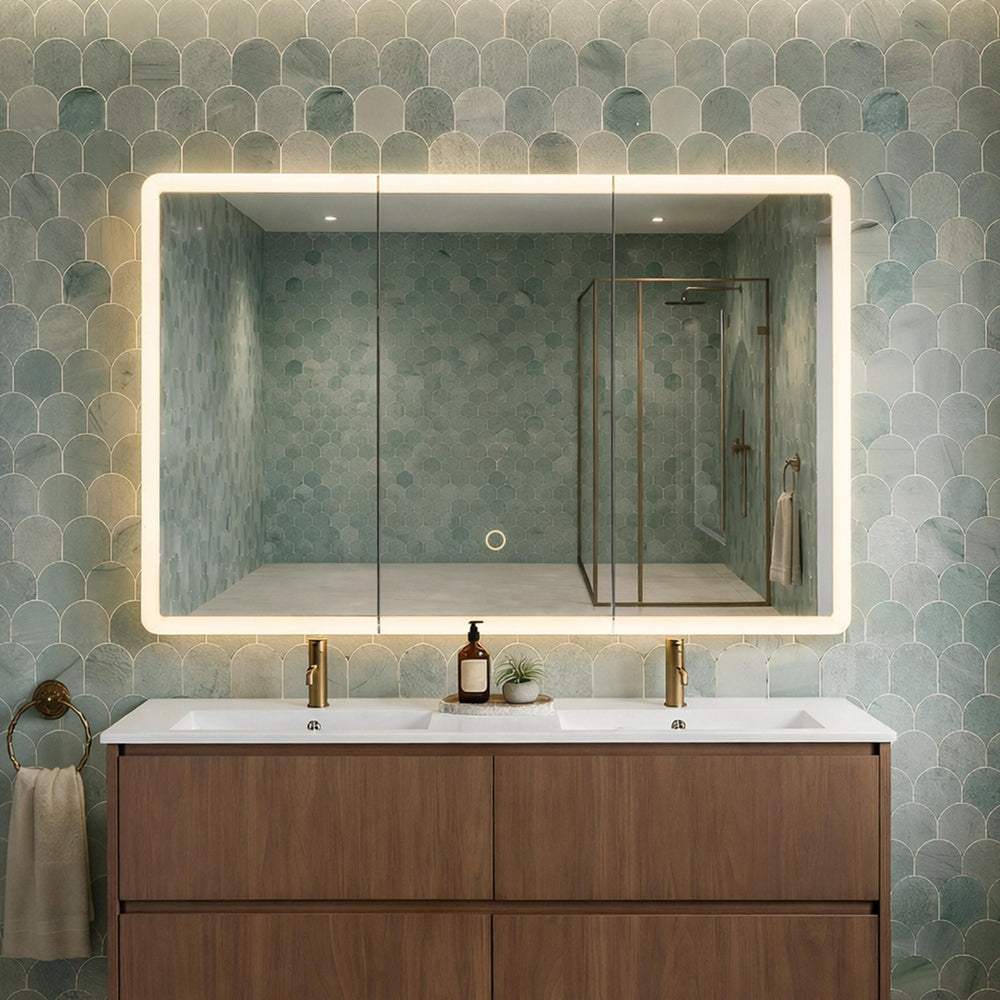 LUKKA AVOLA MATTE WHITE LED MIRROR SHAVING CABINET WITH 3 COLOUR LIGHTS 1200X750MM