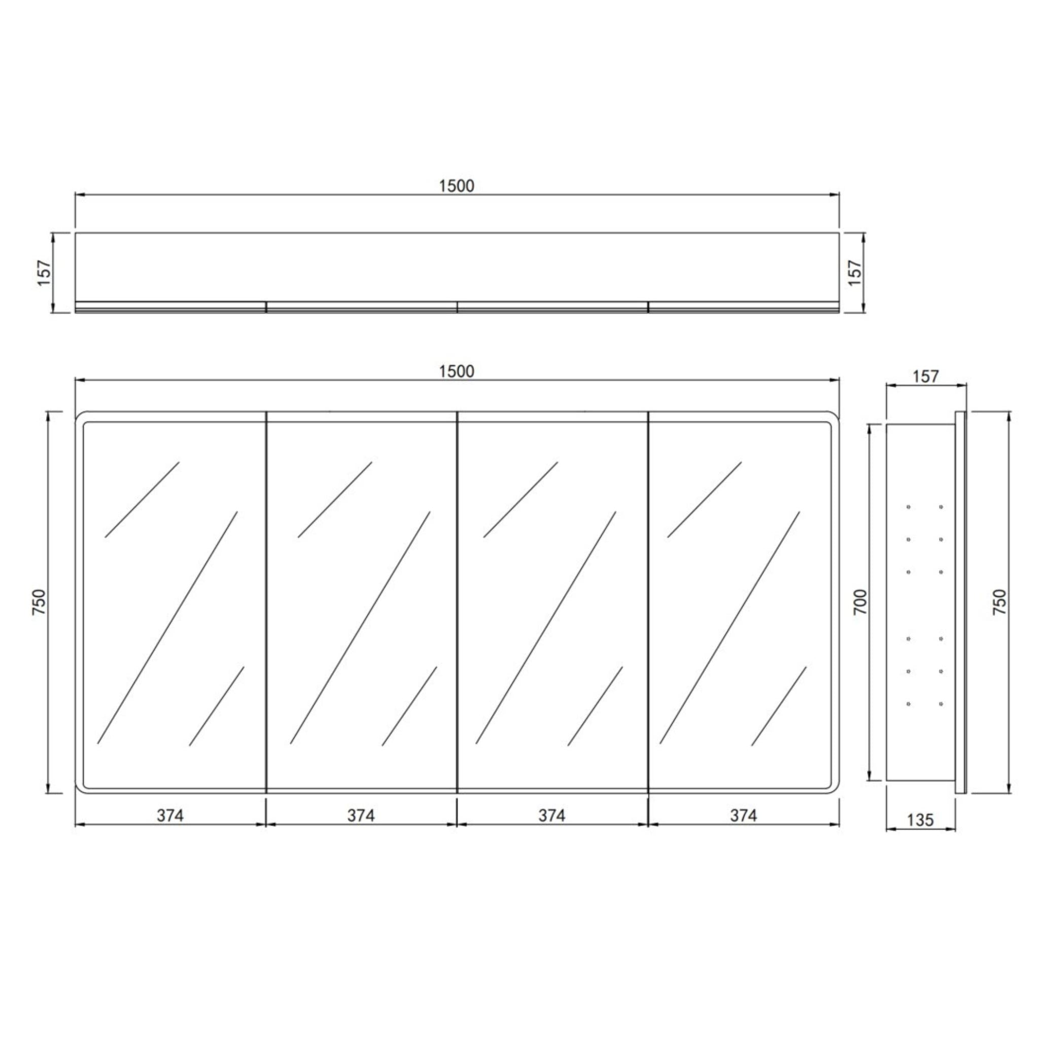 LUKKA AVOLA MATTE WHITE LED MIRROR SHAVING CABINET WITH 3 COLOUR LIGHTS 1500X750MM