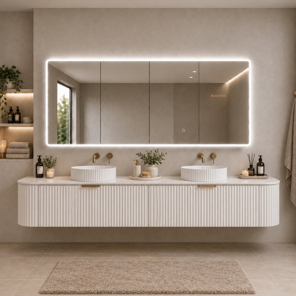 LUKKA AVOLA MATTE WHITE LED MIRROR SHAVING CABINET WITH 3 COLOUR LIGHTS 1500X750MM