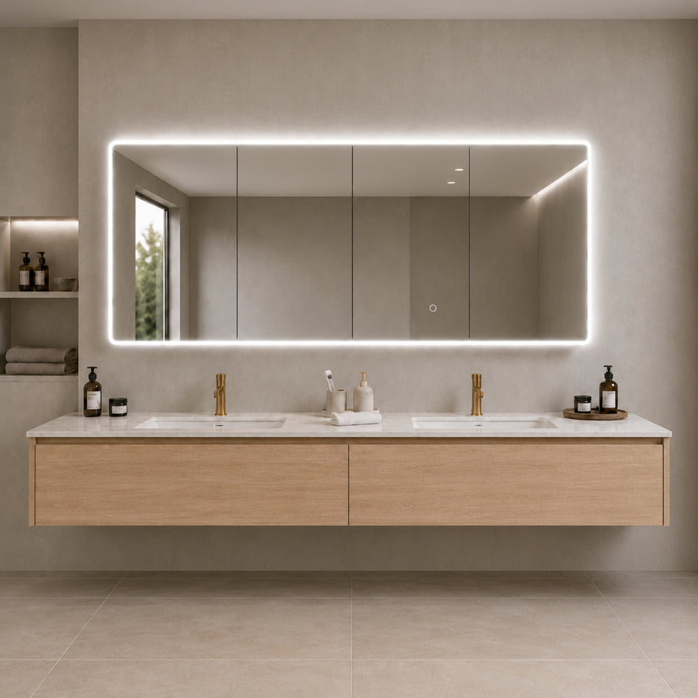 LUKKA AVOLA SANDY OAK LED MIRROR SHAVING CABINET WITH 3 COLOUR LIGHTS 1500X750MM