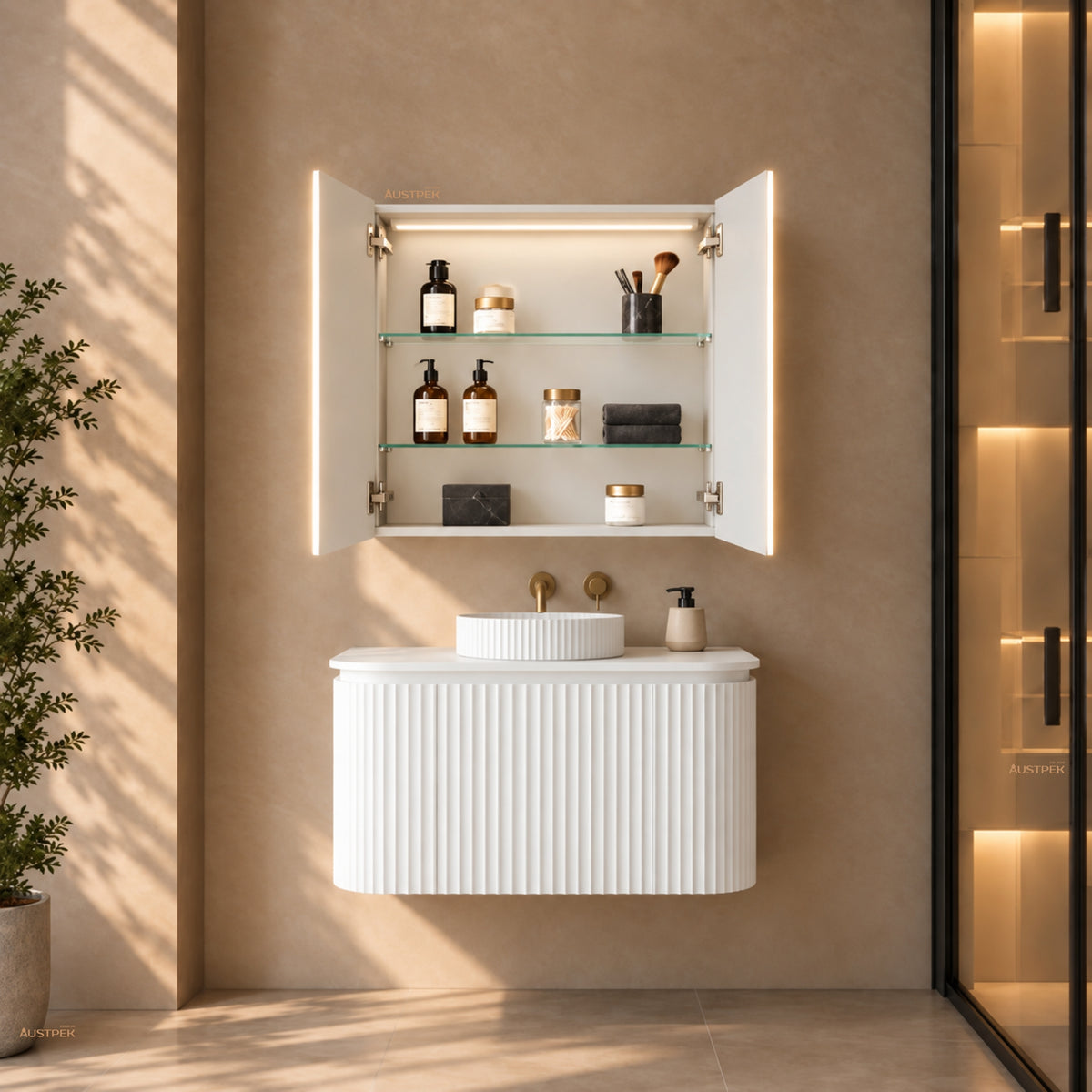LUKKA AVOLA MATTE WHITE LED MIRROR SHAVING CABINET WITH 3 COLOUR LIGHTS 600X750MM
