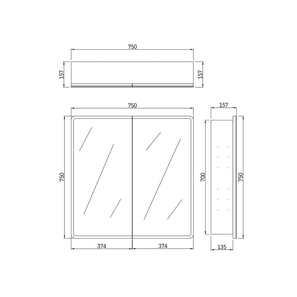 LUKKA AVOLA MATTE WHITE LED MIRROR SHAVING CABINET WITH 3 COLOUR LIGHTS 750X750MM