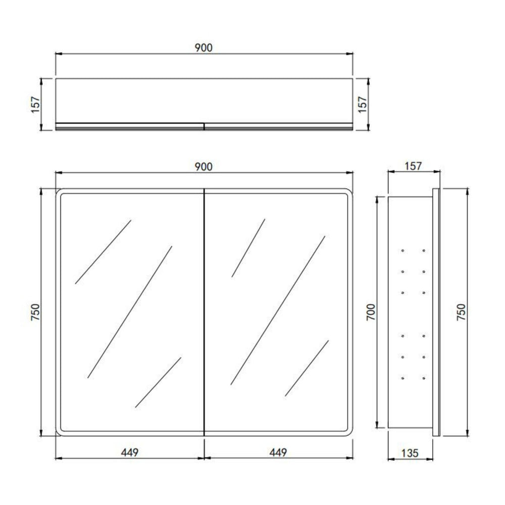 LUKKA AVOLA MATTE WHITE LED MIRROR SHAVING CABINET WITH 3 COLOUR LIGHTS 900X750MM