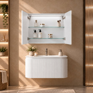 LUKKA AVOLA MATTE WHITE LED MIRROR SHAVING CABINET WITH 3 COLOUR LIGHTS 900X750MM