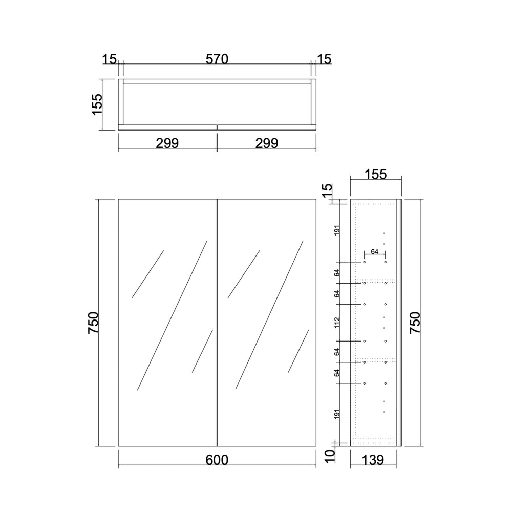 LUKKA ALPHA GLOSS WHITE PVC SHAVING CABINET 600X750MM