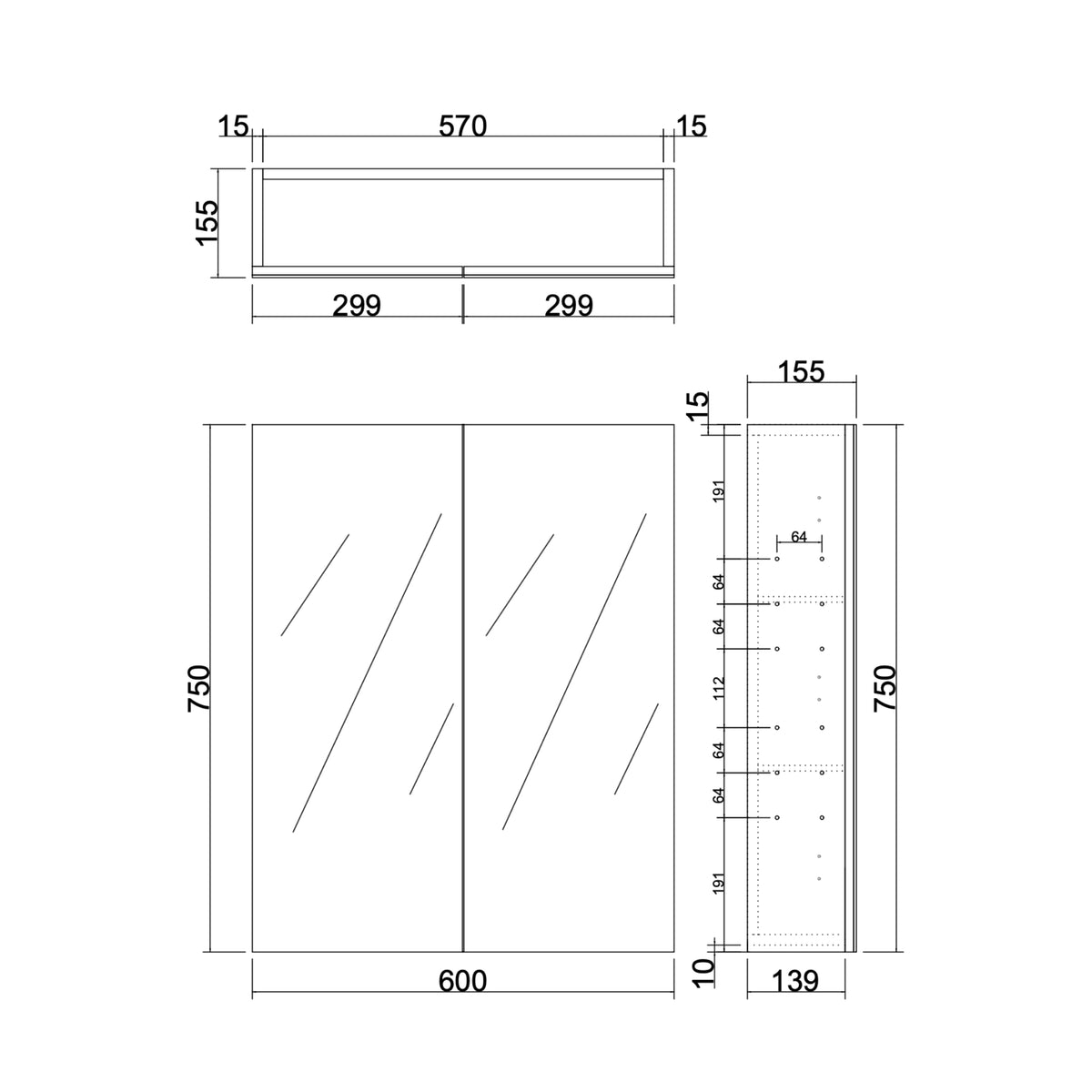 LUKKA ALPHA GLOSS WHITE PVC SHAVING CABINET 600X750MM