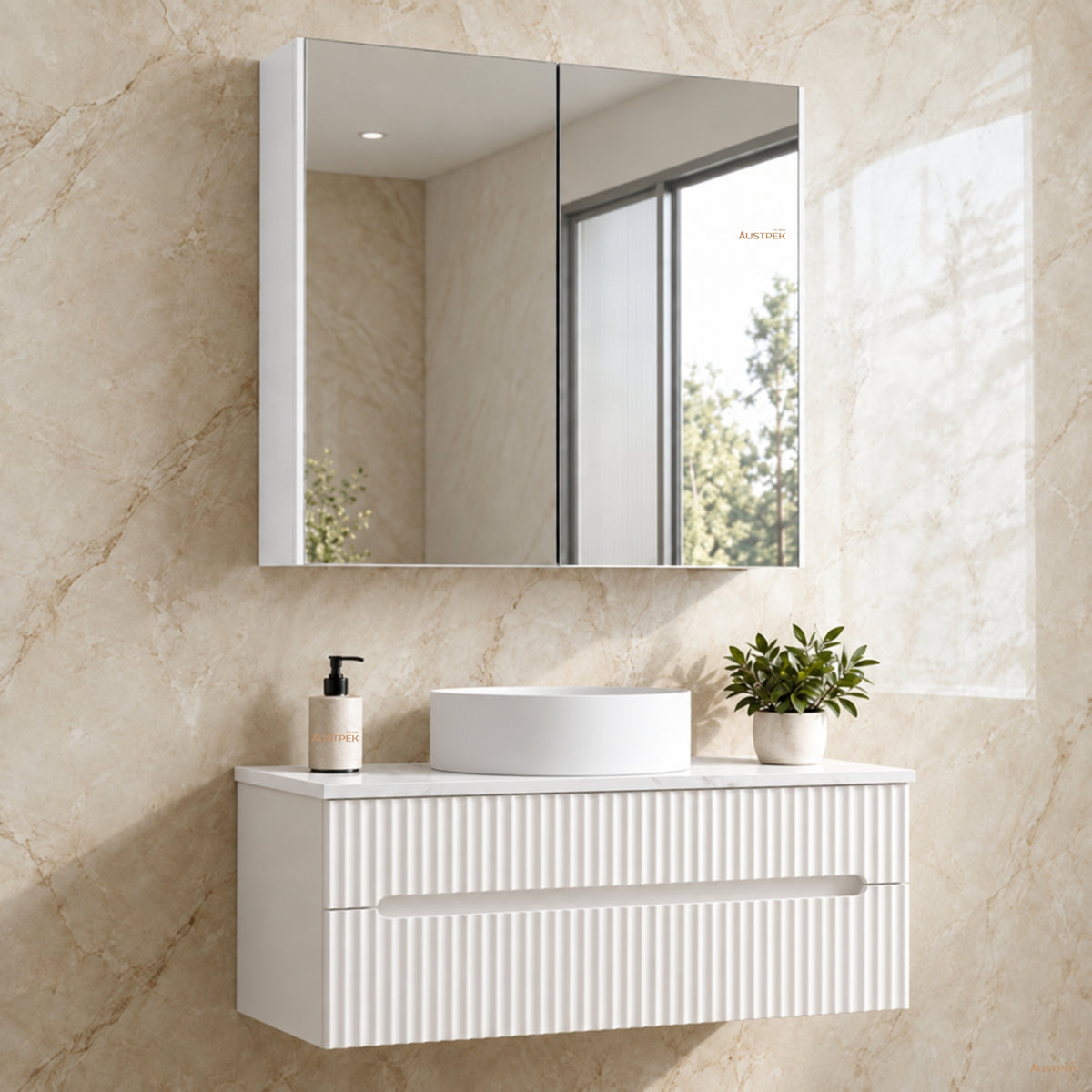 LUKKA ALPHA GLOSS WHITE PVC SHAVING CABINET 750X750MM