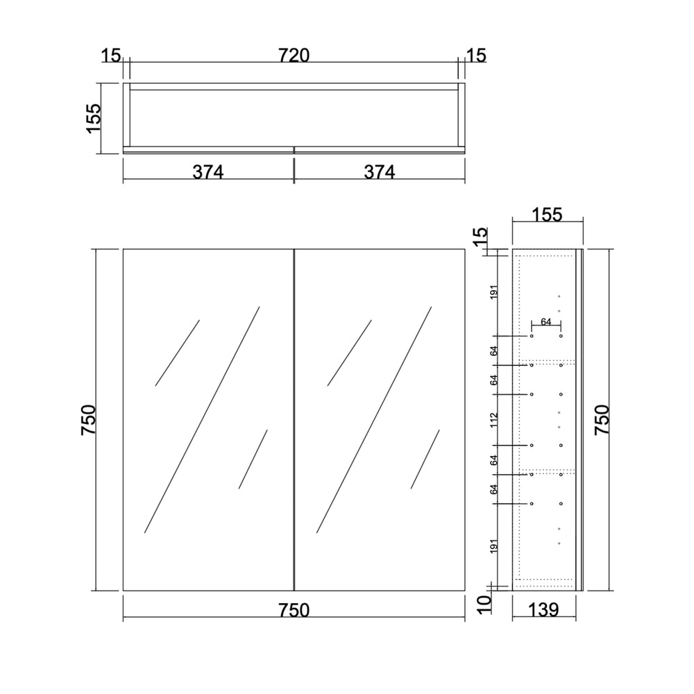 LUKKA ALPHA GLOSS WHITE PVC SHAVING CABINET 750X750MM