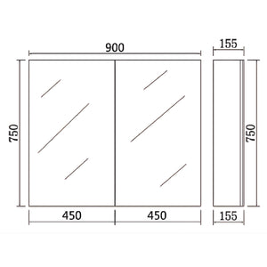 LUKKA ALPHA GLOSS WHITE PVC SHAVING CABINET 900X750MM