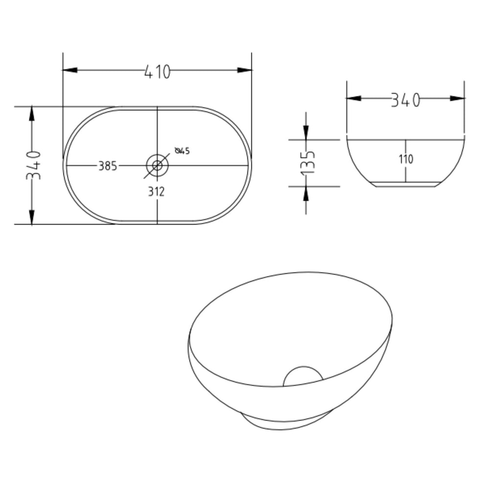 LUKKA BIRCH ABOVE COUNTER BASIN GLOSS WHITE 410MM