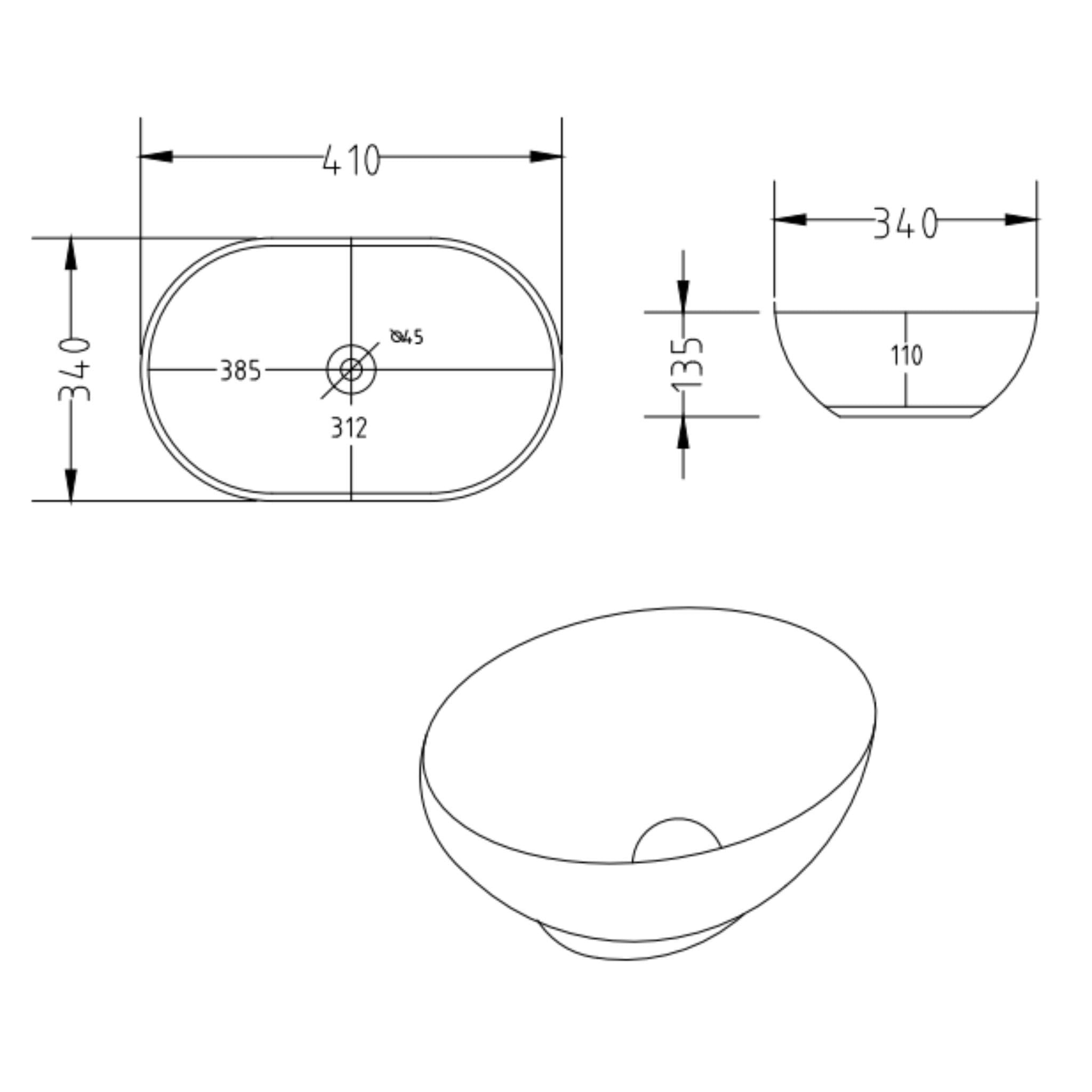 LUKKA BIRCH ABOVE COUNTER BASIN GLOSS WHITE 410MM