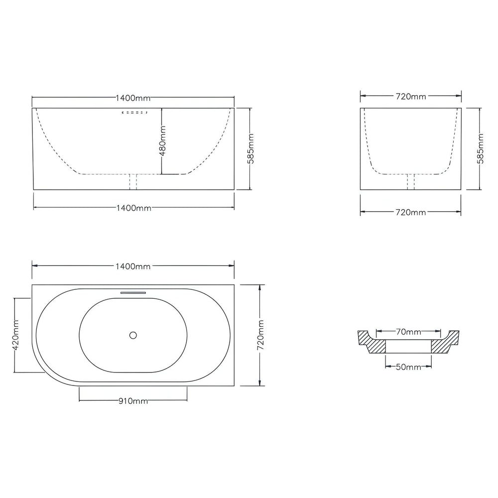 LUKKA BINGIE SKIRT RIGHT CORNER BATHTUB OVERFLOW GLOSS WHITE (AVAILABLE IN 1400MM, 1500MM AND 1700MM)
