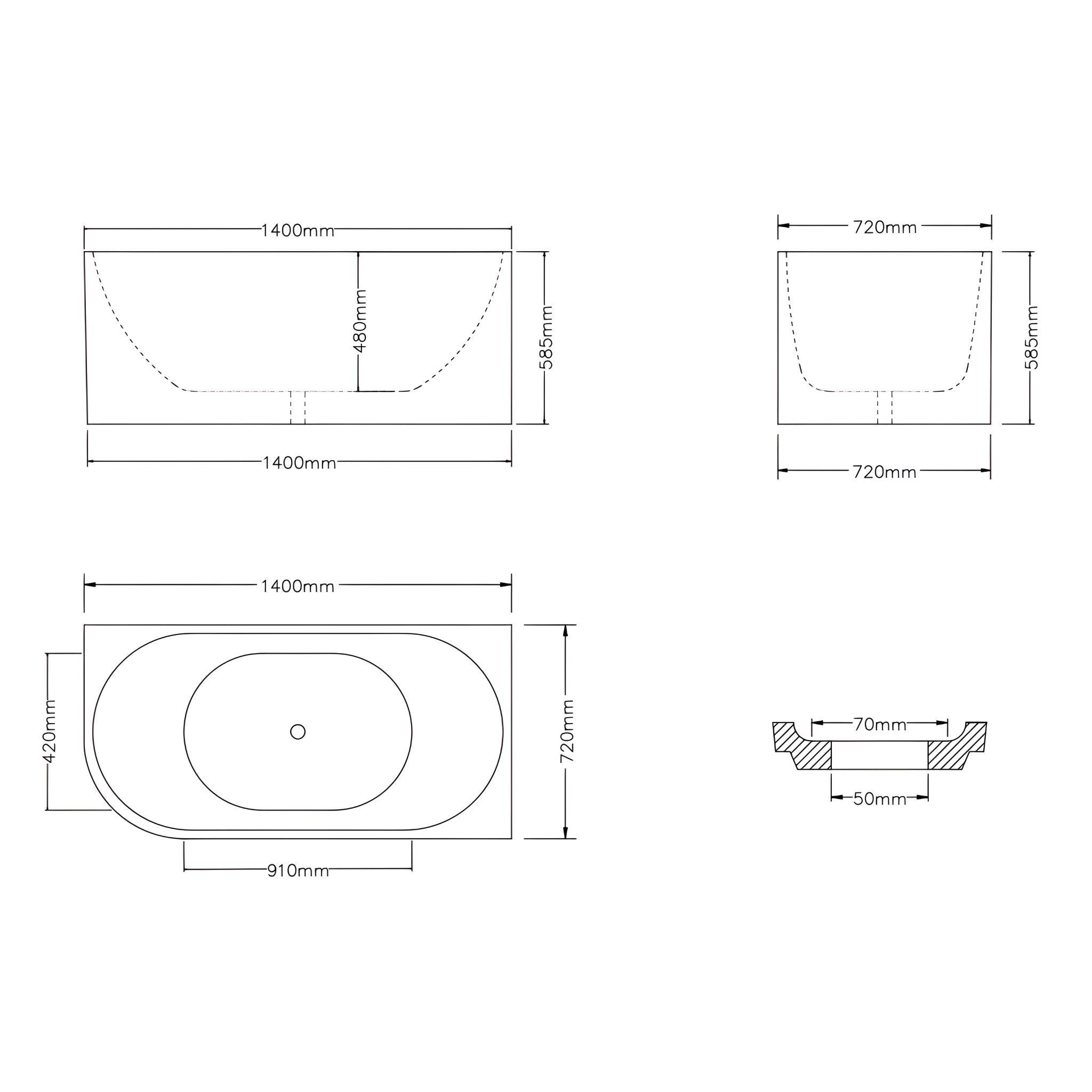 LUKKA BINGIE SKIRT RIGHT CORNER BATHTUB GLOSS WHITE (AVAILABLE IN 1400MM, 1500MM AND 1700MM)