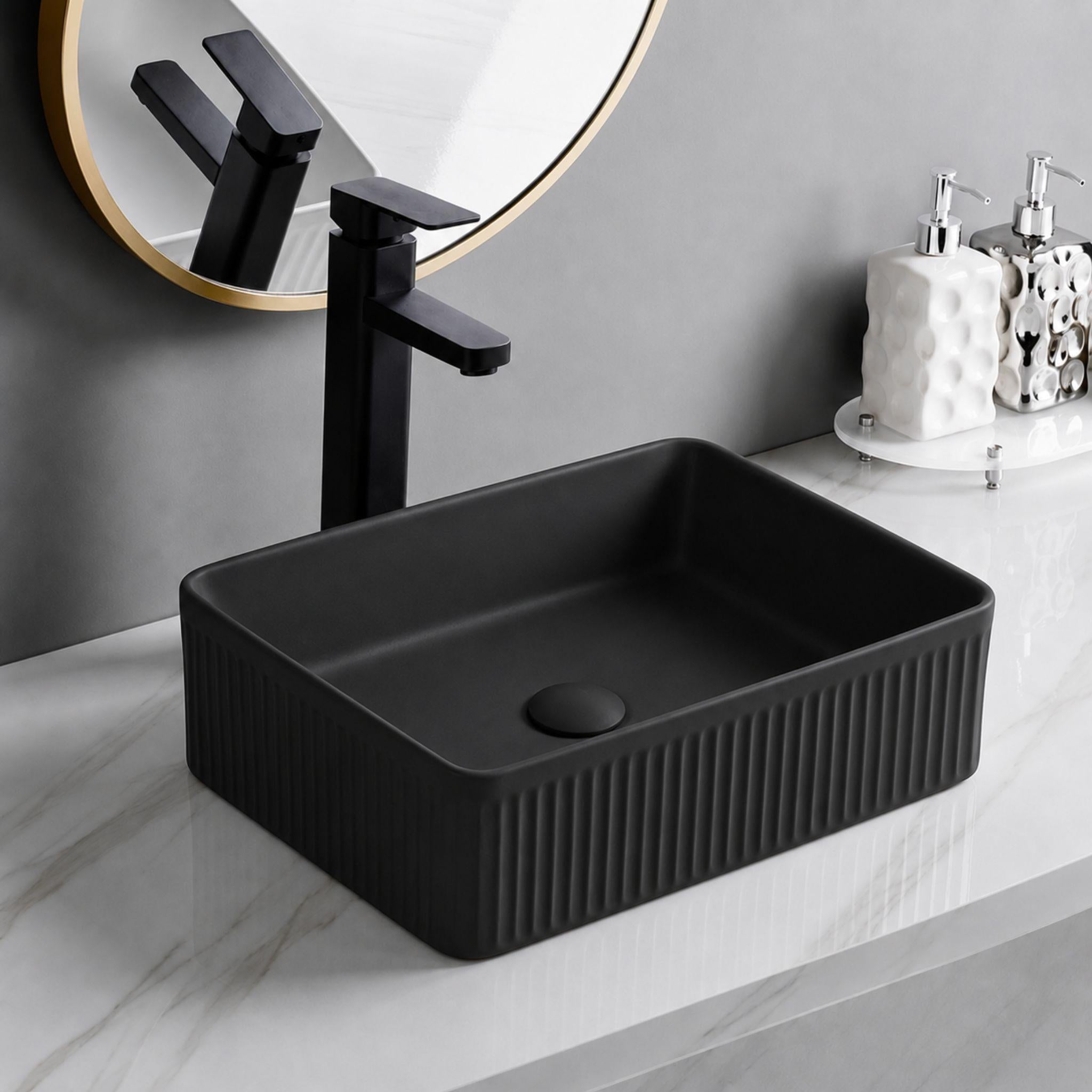 LUKKA CRETE FLUTED ABOVE COUNTER BASIN MATTE BLACK 400MM