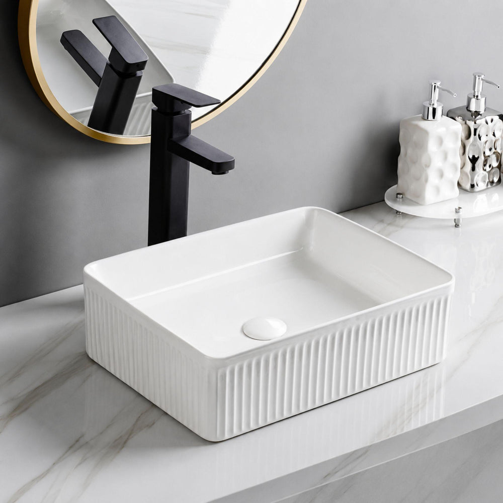 LUKKA CRETE FLUTED ABOVE COUNTER BASIN GLOSS WHITE 400MM