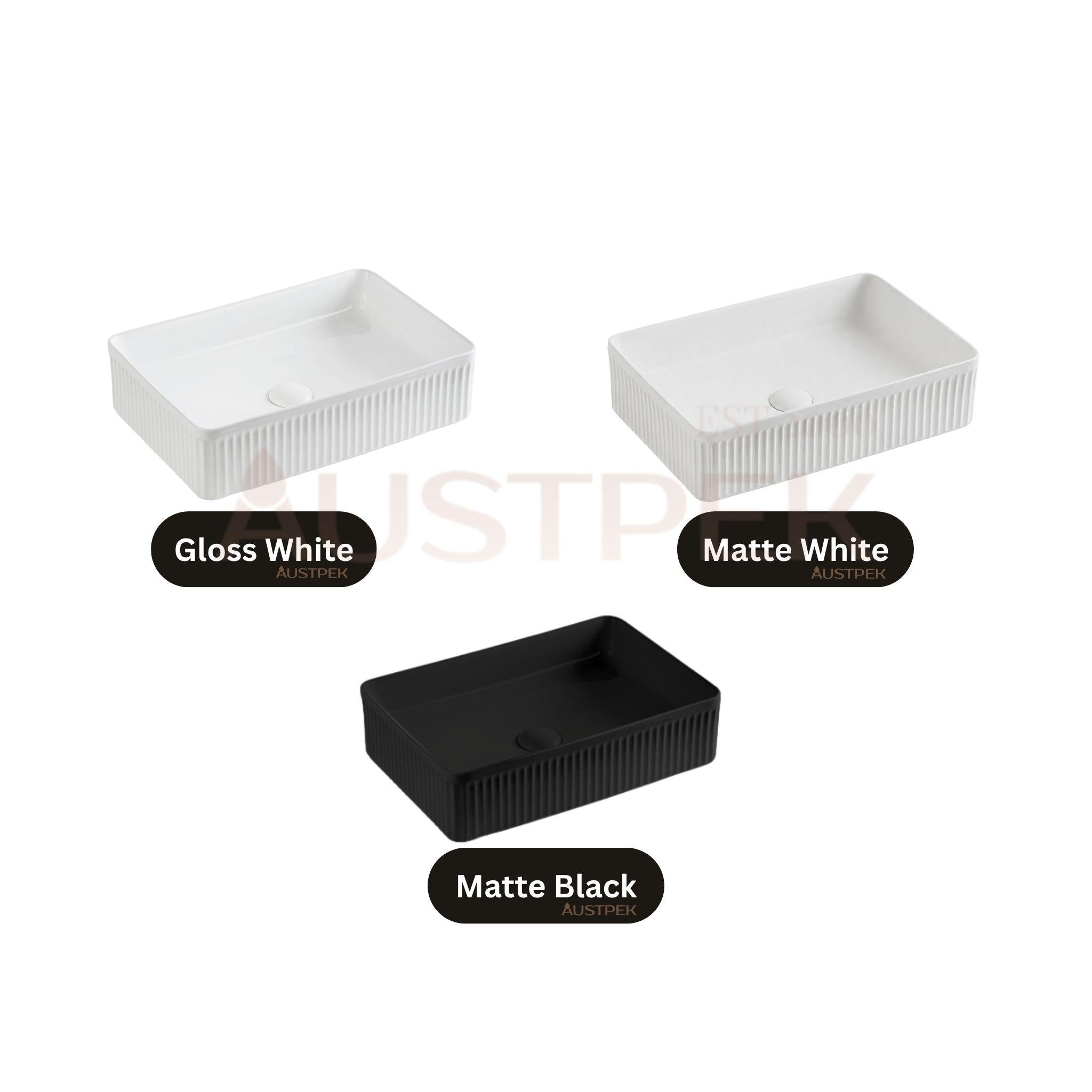 LUKKA CRETE FLUTED ABOVE COUNTER BASIN GLOSS WHITE 500MM