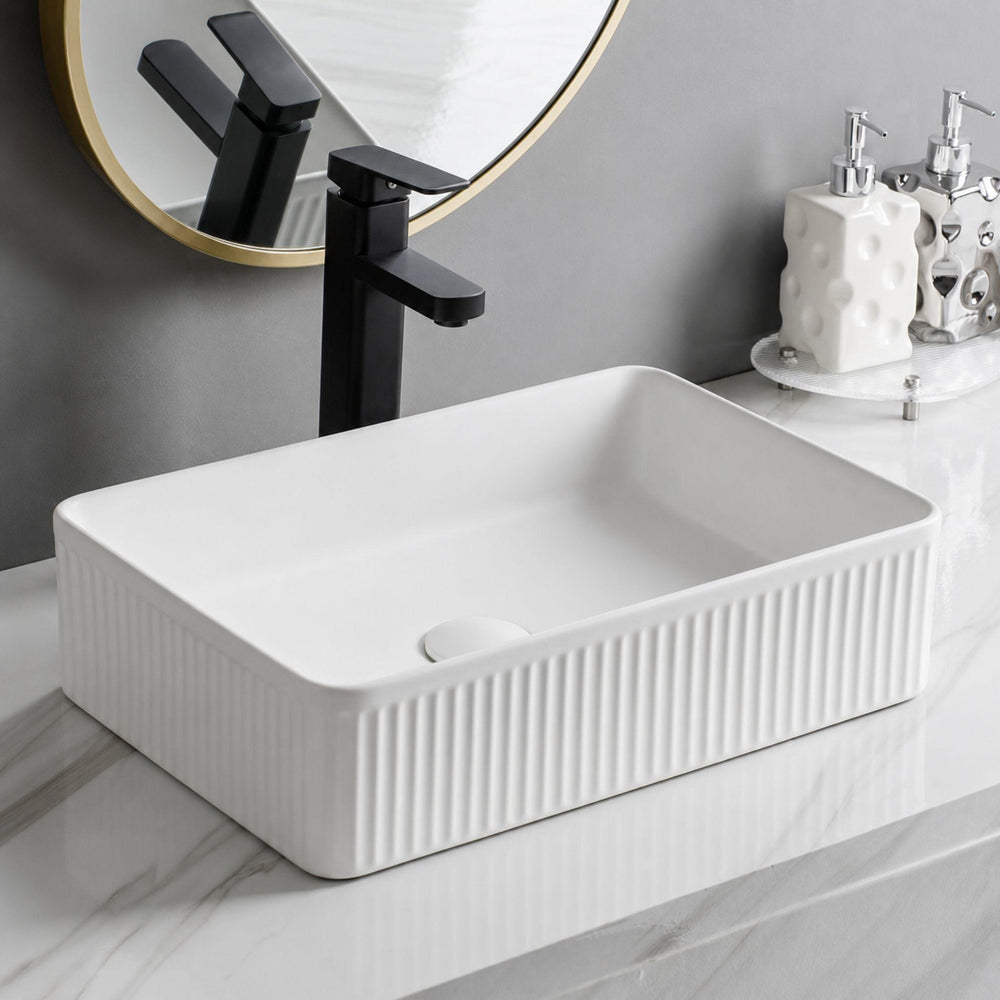 LUKKA CRETE FLUTED ABOVE COUNTER BASIN MATTE WHITE 500MM