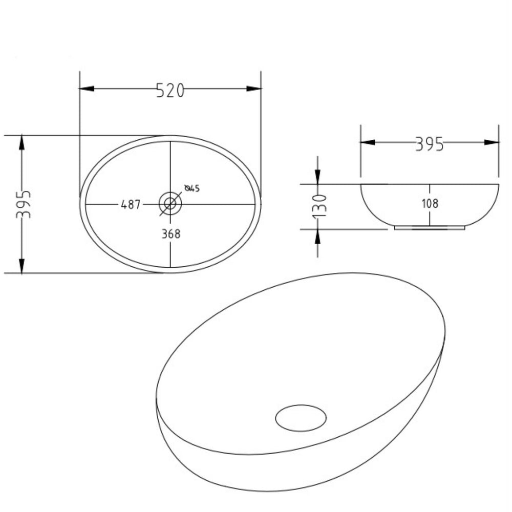 LUKKA CAREY ABOVE COUNTER BASIN MATTE MARBLE BLACK 520MM