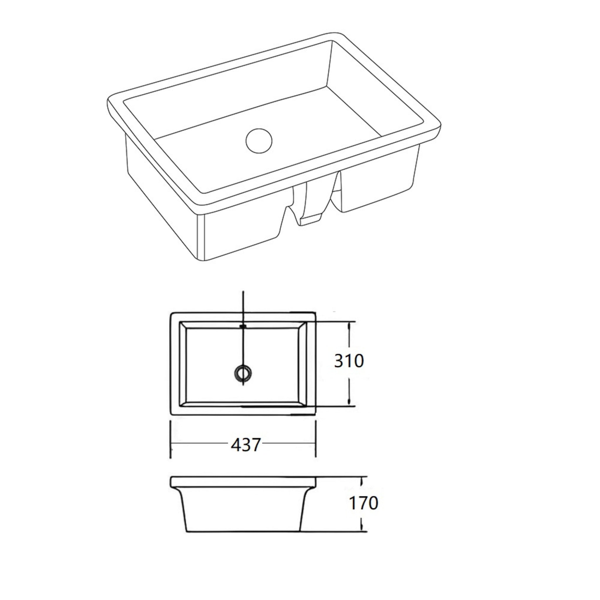 LUKKA CRETE UNDER COUNTER BASIN GLOSS WHITE 437MM