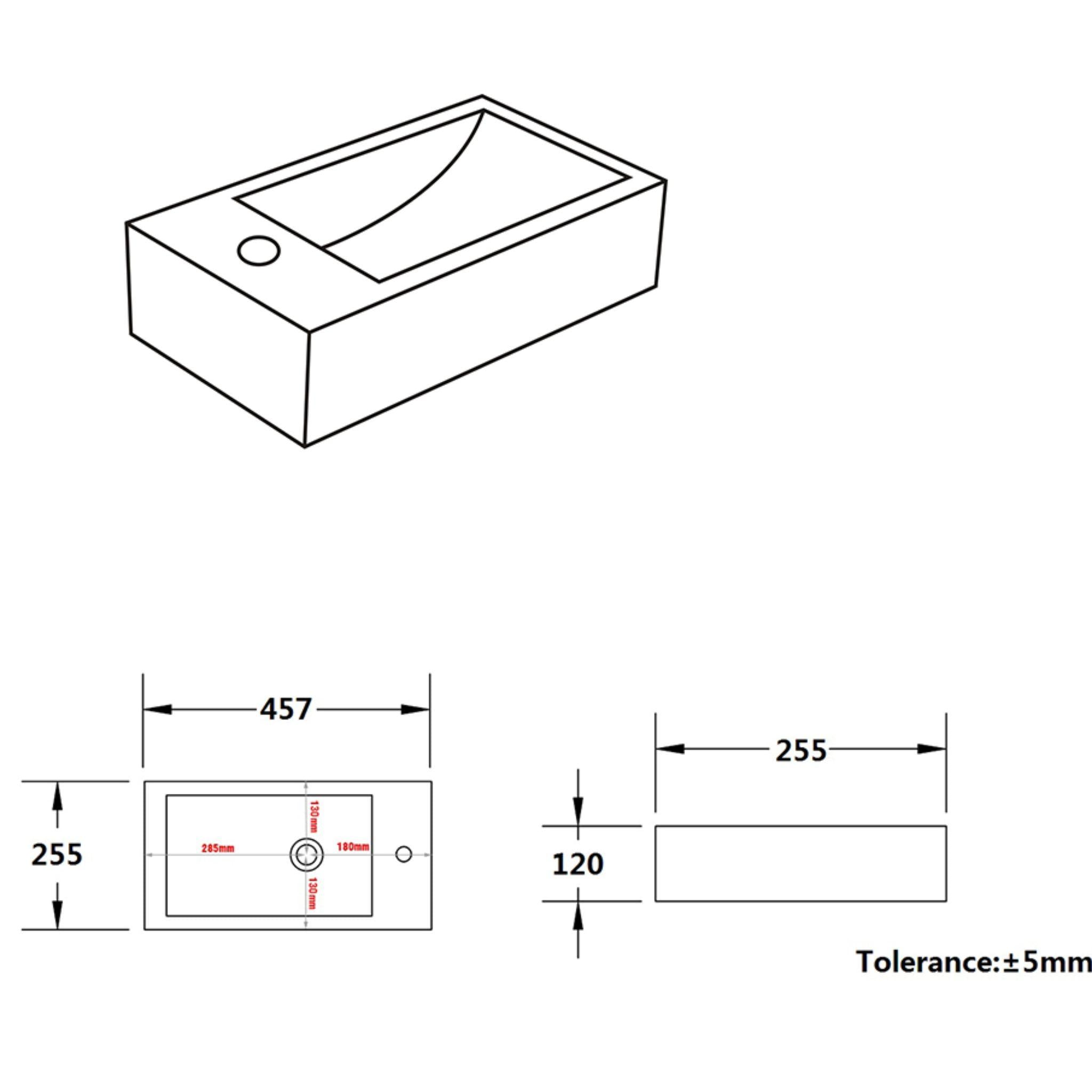 LUKKA CRETE LEFT HAND WALL HUNG MINI BASIN GLOSS WHITE 457MM