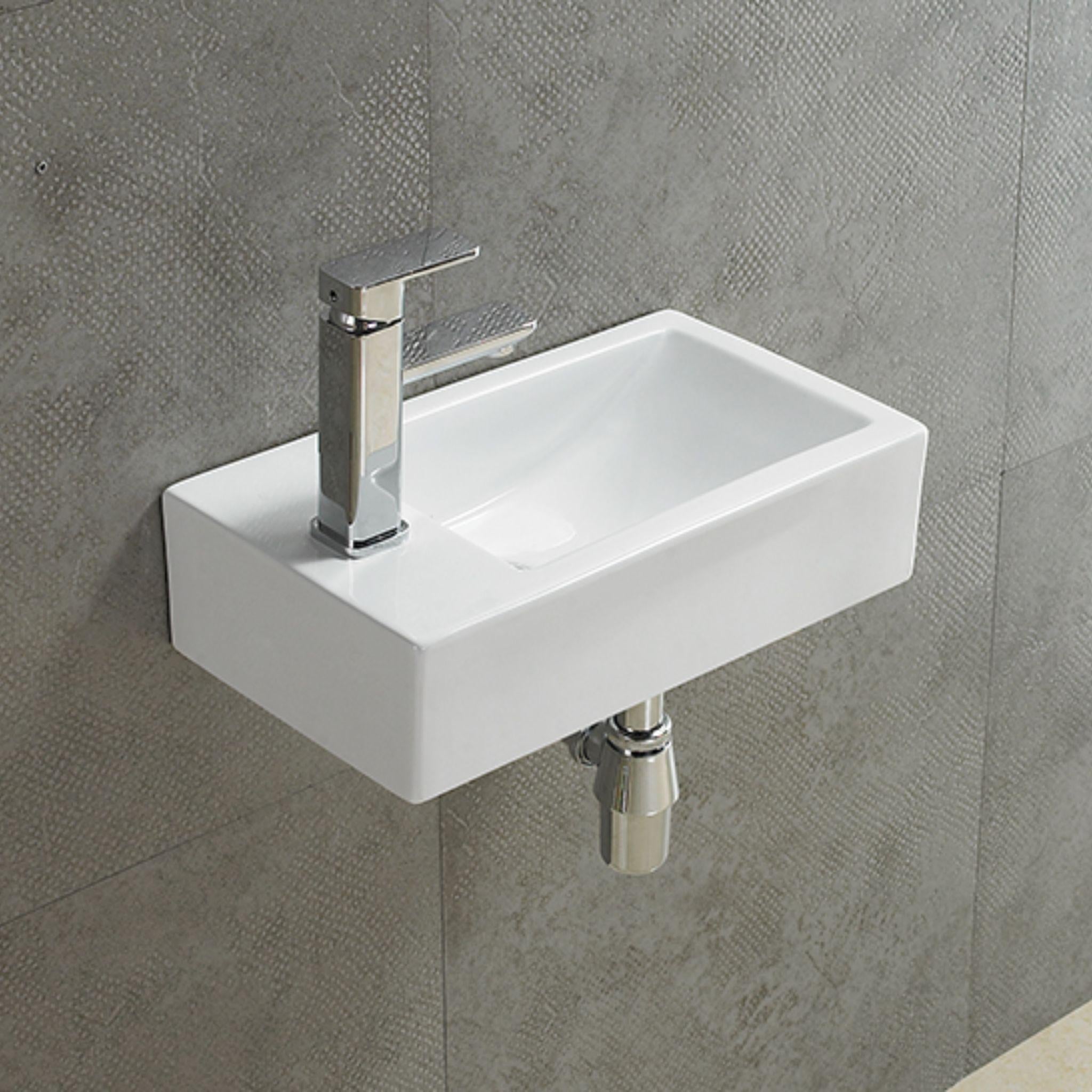 LUKKA CRETE LEFT HAND WALL HUNG MINI BASIN GLOSS WHITE 457MM