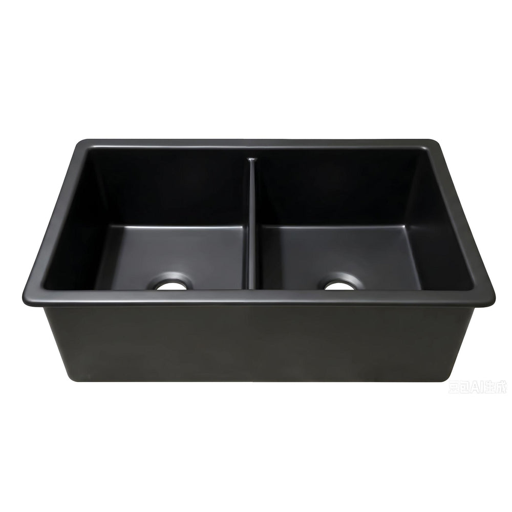 LUKKA PROCIDA INSET AND UNDERMOUNT FIRECLAY DOUBLE BOWL SINK MATTE BLACK 813MM