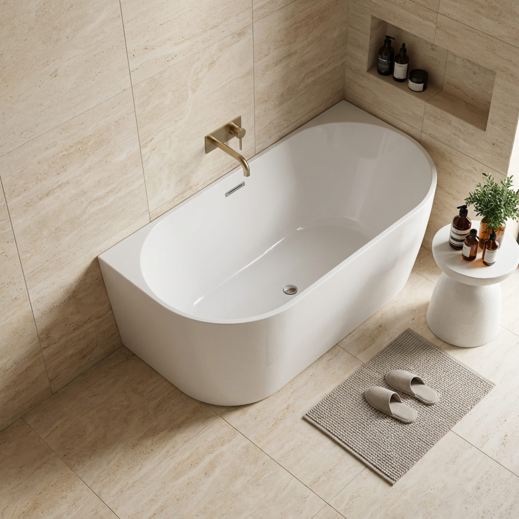 LUKKA DOVER BACK TO WALL FREESTANDING BATHTUB OVERFLOW GLOSS WHITE (AVAILABLE IN 1400MM, 1500MM, AND 1700MM)