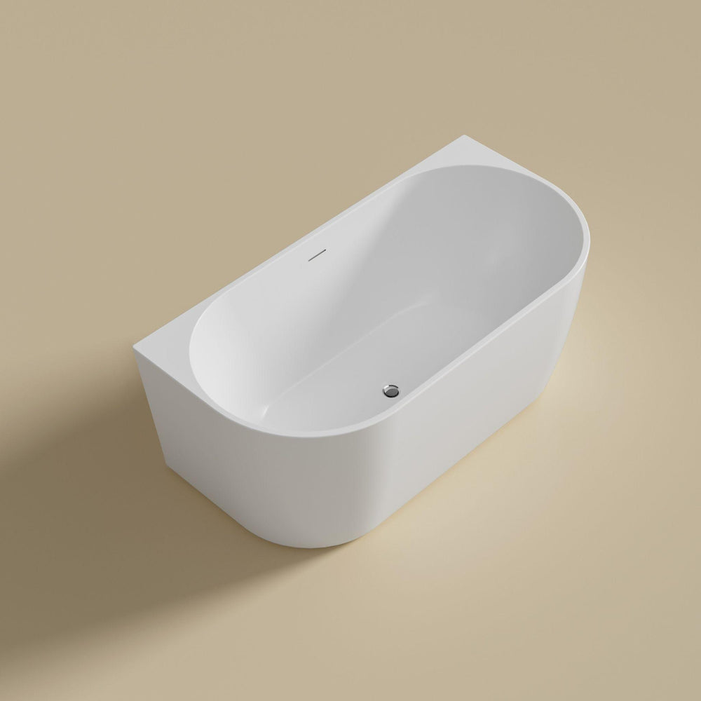 LUKKA DOVER BACK TO WALL FREESTANDING BATHTUB OVERFLOW GLOSS WHITE (AVAILABLE IN 1400MM, 1500MM, AND 1700MM)