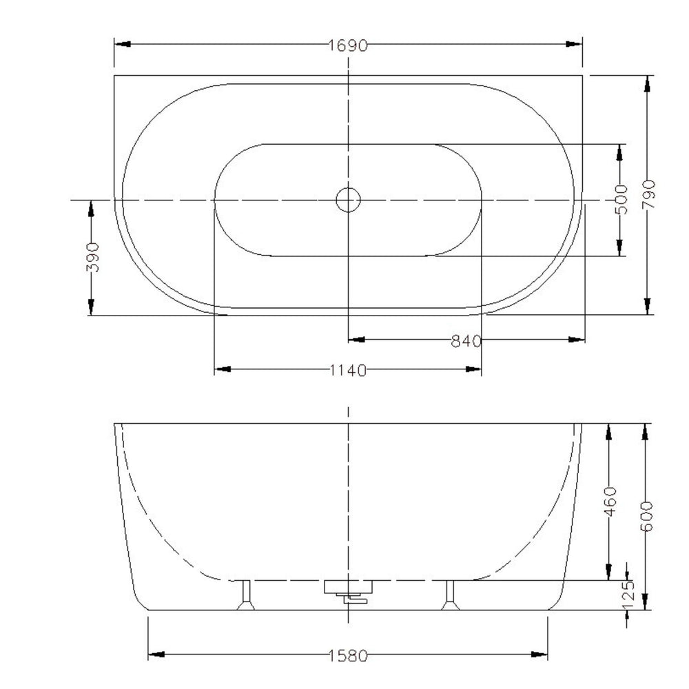 LUKKA DOVER BACK TO WALL FREESTANDING BATHTUB GLOSS WHITE (AVAILABLE IN 1400MM, 1500MM, AND 1700MM)
