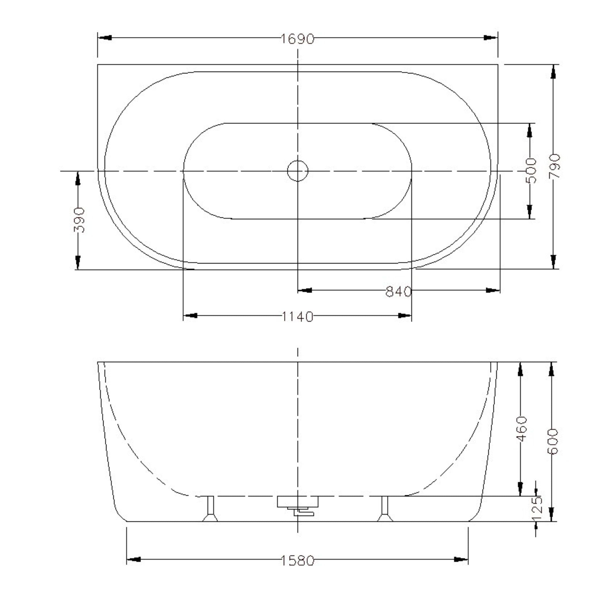 LUKKA DOVER BACK TO WALL FREESTANDING BATHTUB GLOSS WHITE (AVAILABLE IN 1400MM, 1500MM, AND 1700MM)
