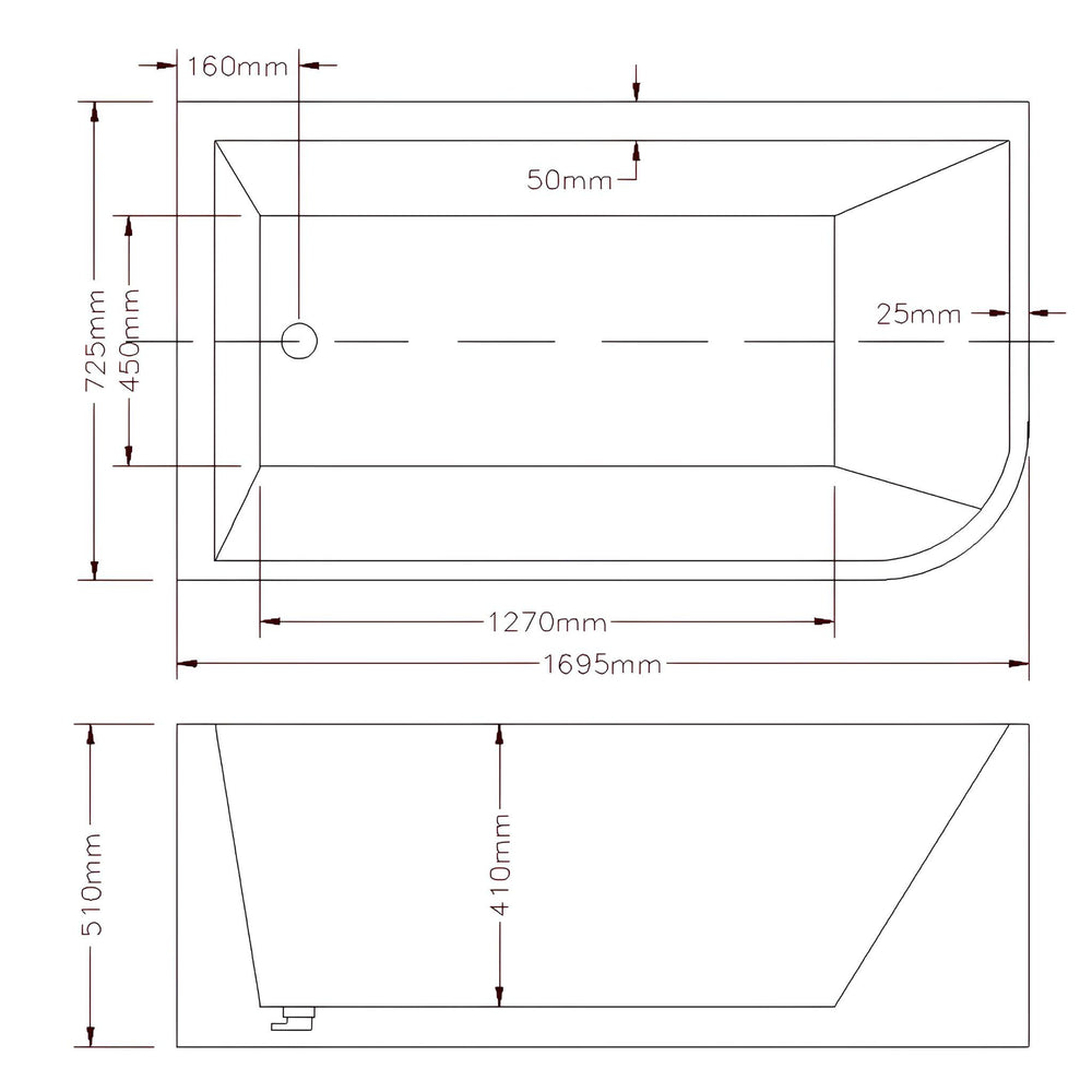 LUKKA CLAYTON FREESTANDING LEFT CORNER BATHTUB GLOSS WHITE (AVAILABLE IN 1400MM, 1500MM AND 1700MM)