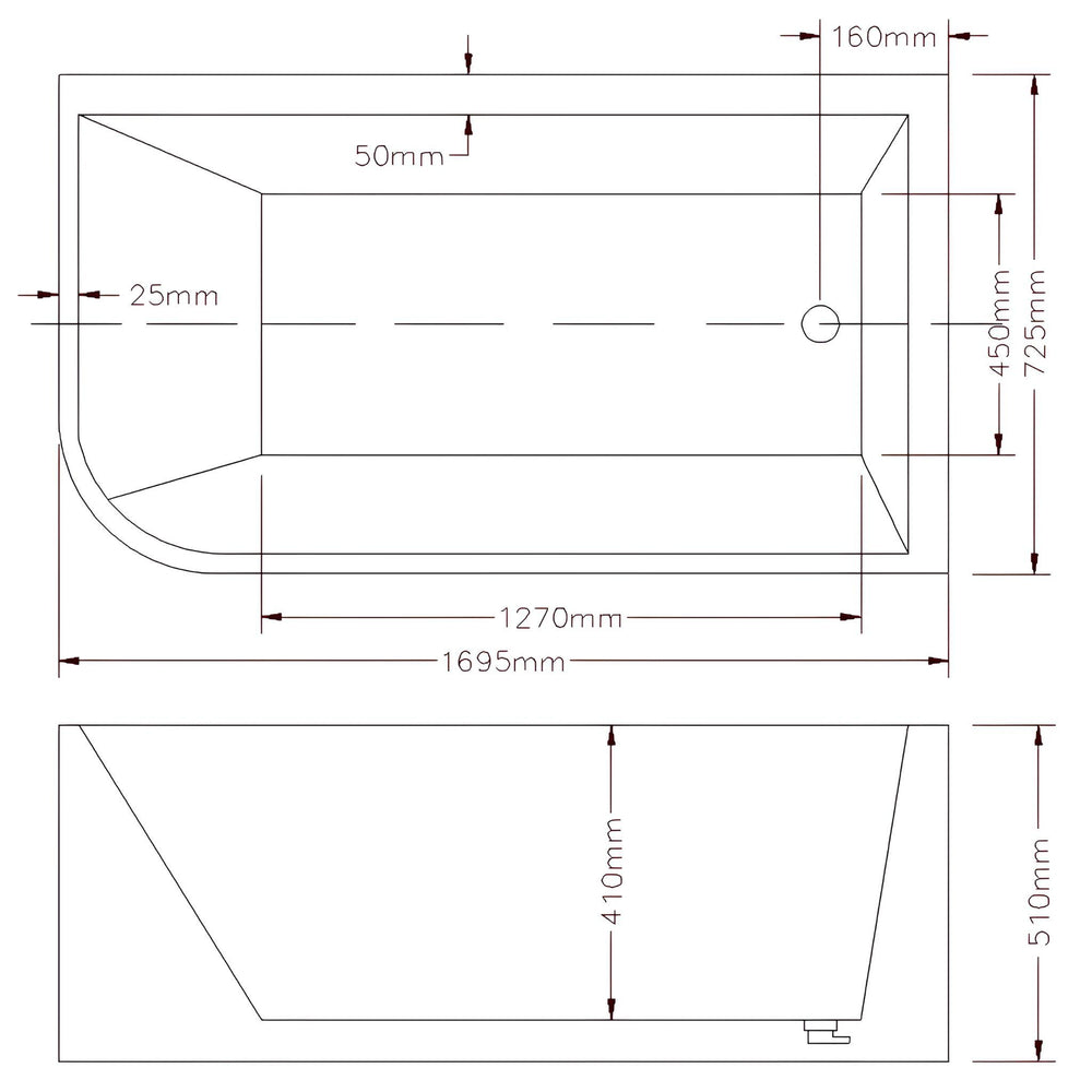 LUKKA CLAYTON FREESTANDING RIGHT CORNER BATHTUB GLOSS WHITE (AVAILABLE IN 1400MM, 1500MM AND 1700MM)