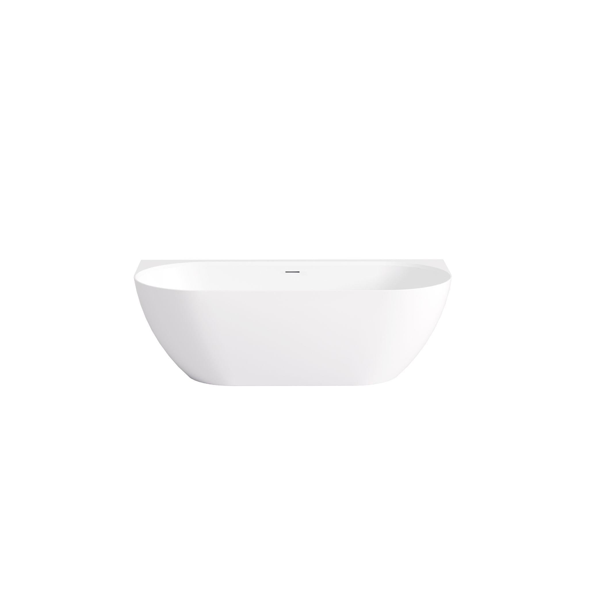 LUKKA ELLIPS BACK TO WALL FREESTANDING ACRYLIC BATHTUB OVERFLOW MATTE WHITE (AVAILABLE IN 1500MM AND 1700MM)