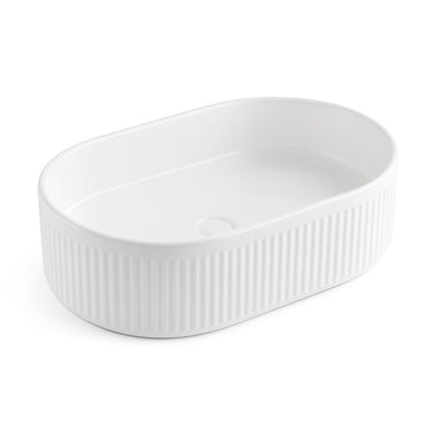 LUKKA ELLIPS FLUTED ABOVE COUNTER BASIN GLOSS WHITE 490MM