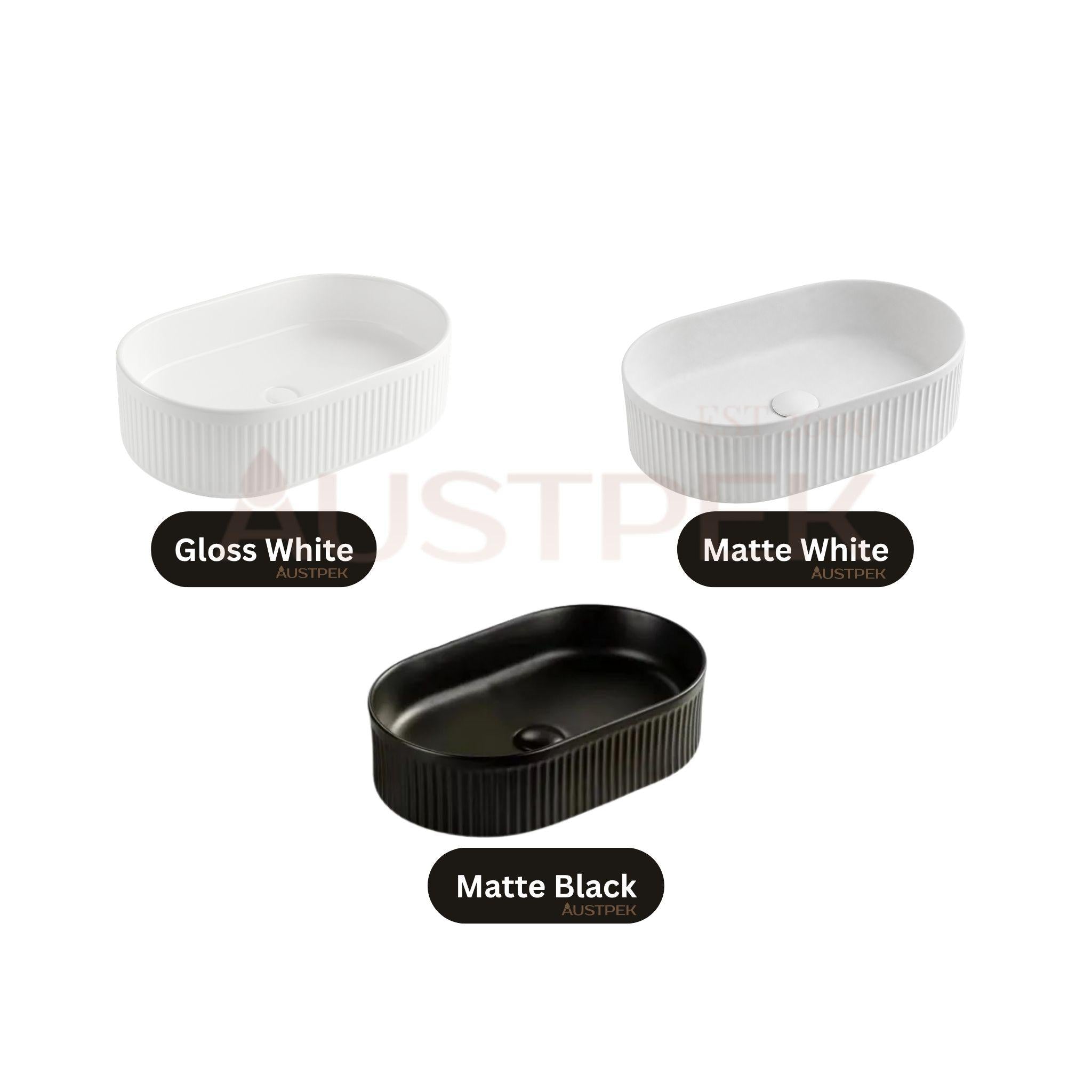 LUKKA ELLIPS FLUTED ABOVE COUNTER BASIN MATTE BLACK 490MM