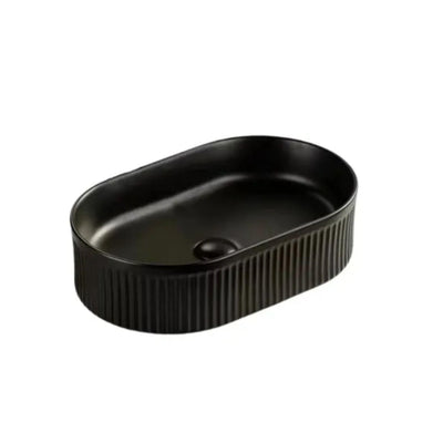 LUKKA ELLIPS FLUTED ABOVE COUNTER BASIN MATTE BLACK 490MM