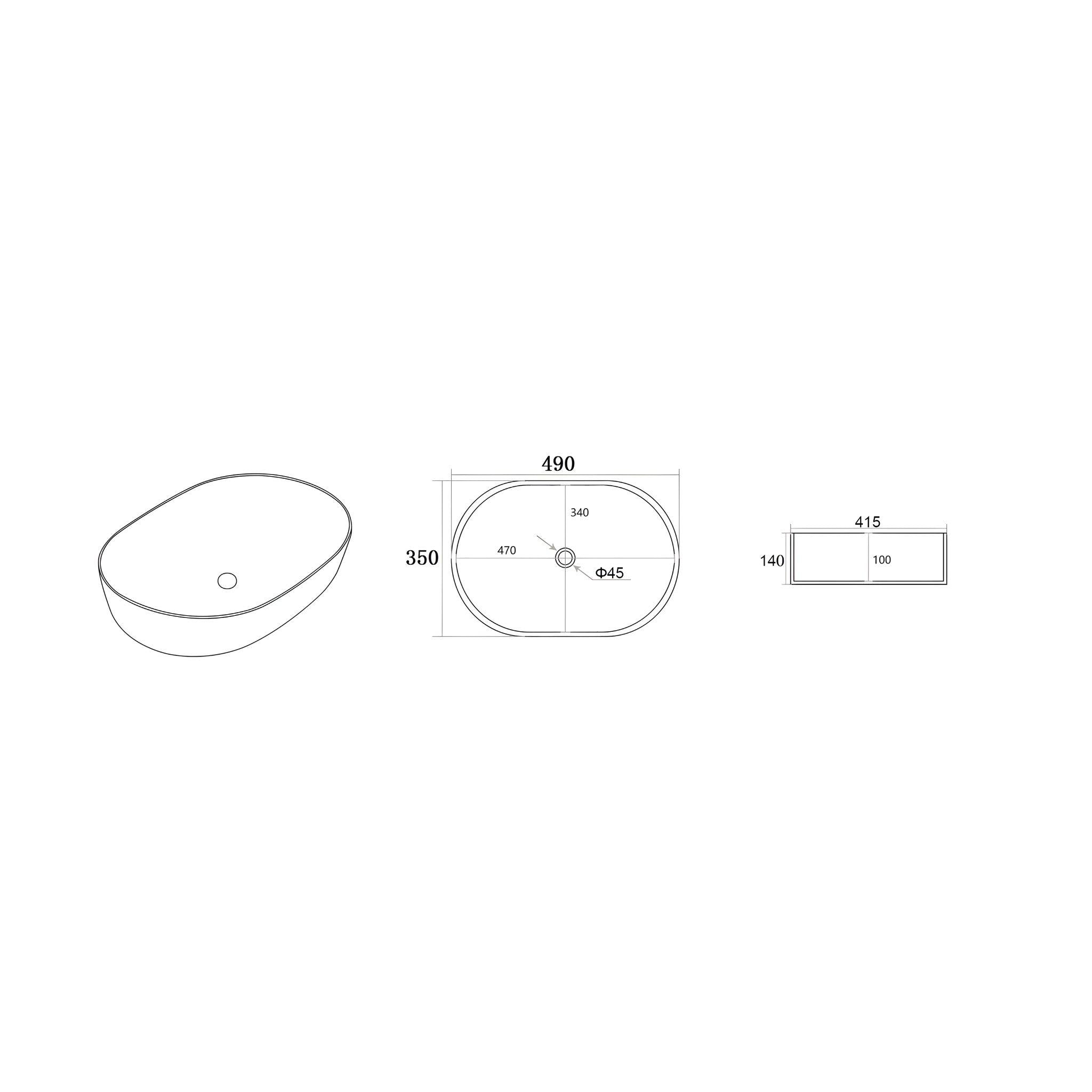 LUKKA ELLIPS ABOVE COUNTER BASIN MATTE BLACK 490MM