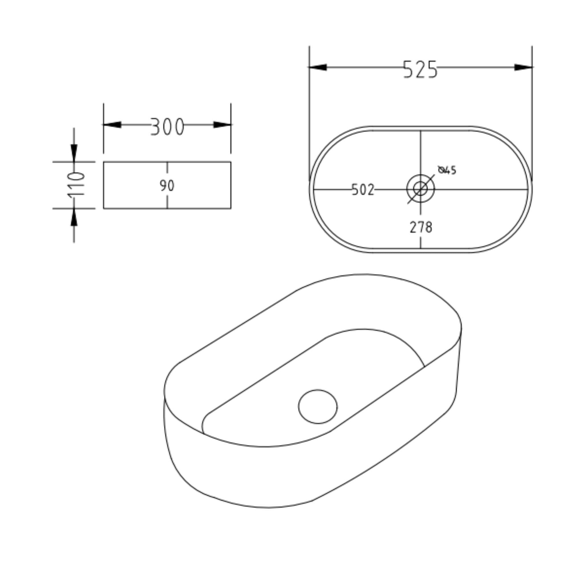 LUKKA ELLIPS ABOVE COUNTER BASIN MATTE BLACK 525MM