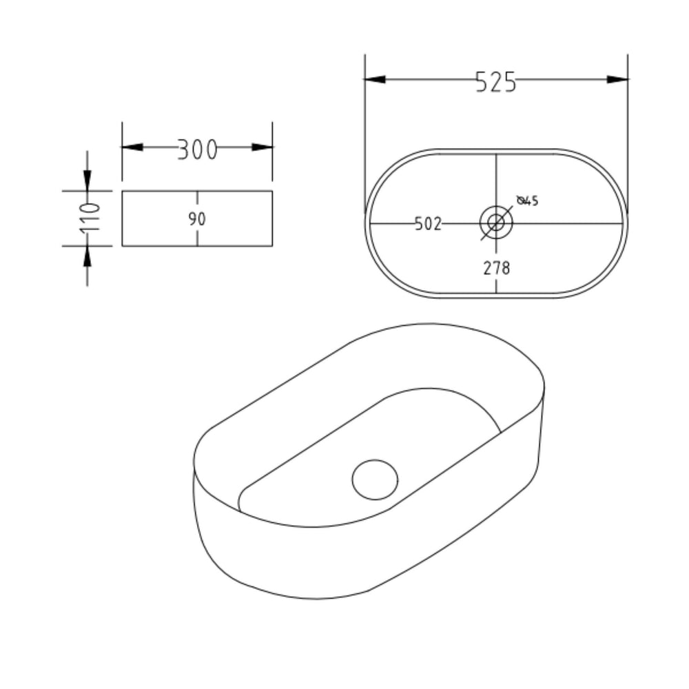 LUKKA ELLIPS ABOVE COUNTER BASIN MATTE WHITE 525MM