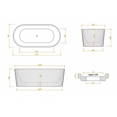 LUKKA AGENA FLUTED FREESTANDING BATHTUB GLOSS BLACK AND WHITE (AVAILABLE IN 1500MM AND 1700MM)