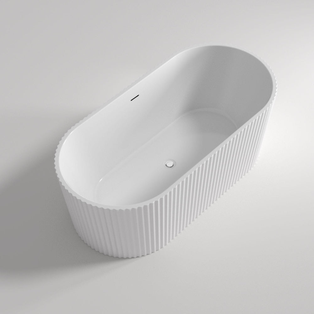 LUKKA AGENA FLUTED FREESTANDING BATHTUB OVERFLOW MATTE WHITE (AVAILABLE IN 1500MM AND 1700MM)