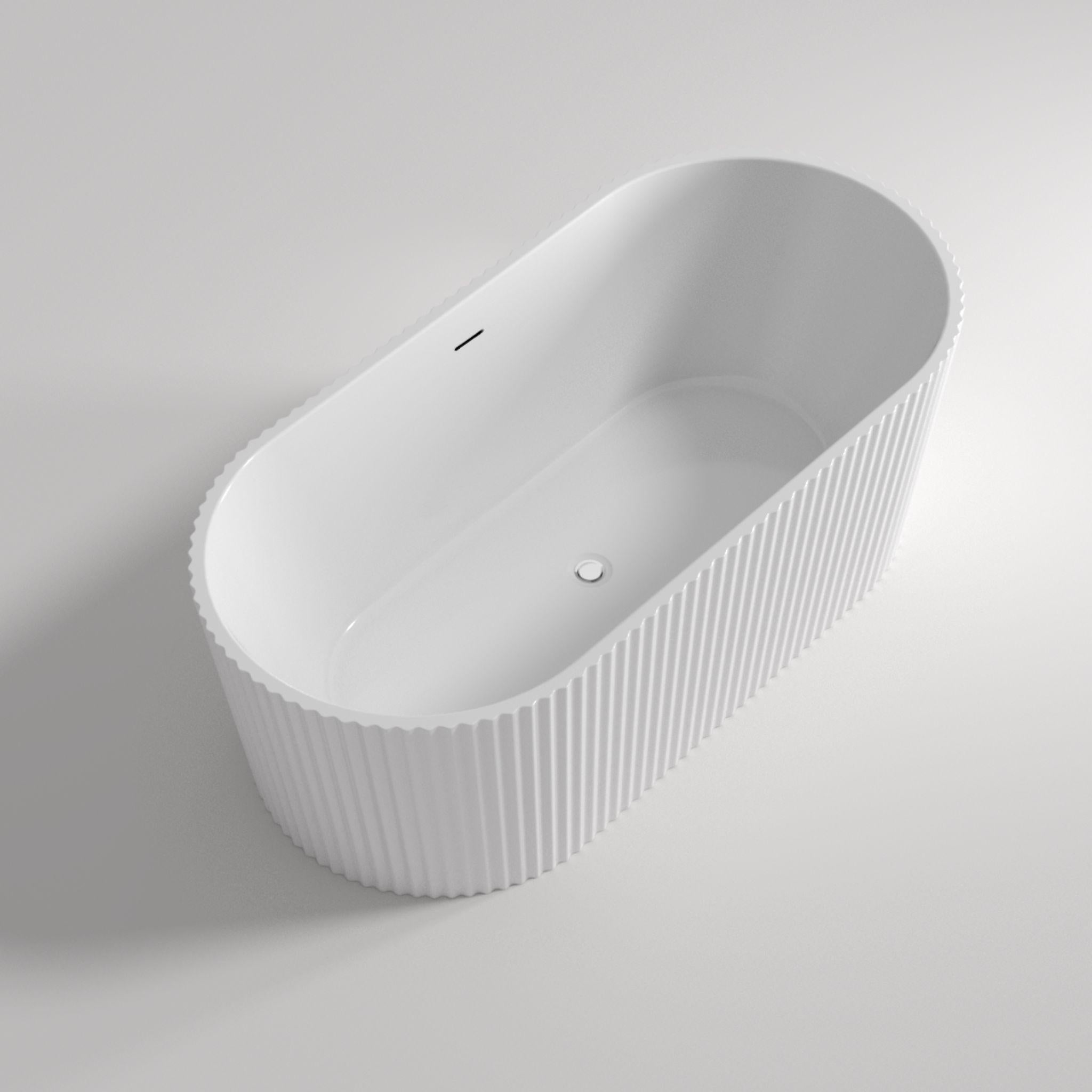 LUKKA AGENA FLUTED FREESTANDING BATHTUB OVERFLOW MATTE WHITE (AVAILABLE IN 1500MM AND 1700MM)